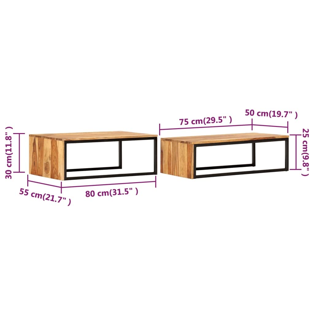 Brown Solid Sheesham Wood Nesting Coffee Table Set of 2 A82237