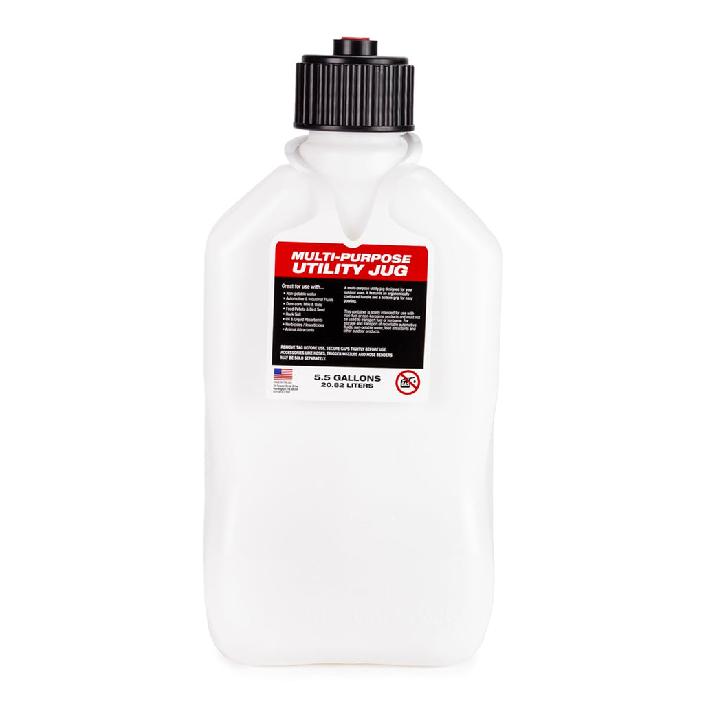 5.5 Gallon Square Motorsport Jug White with Filler Hose Q16831