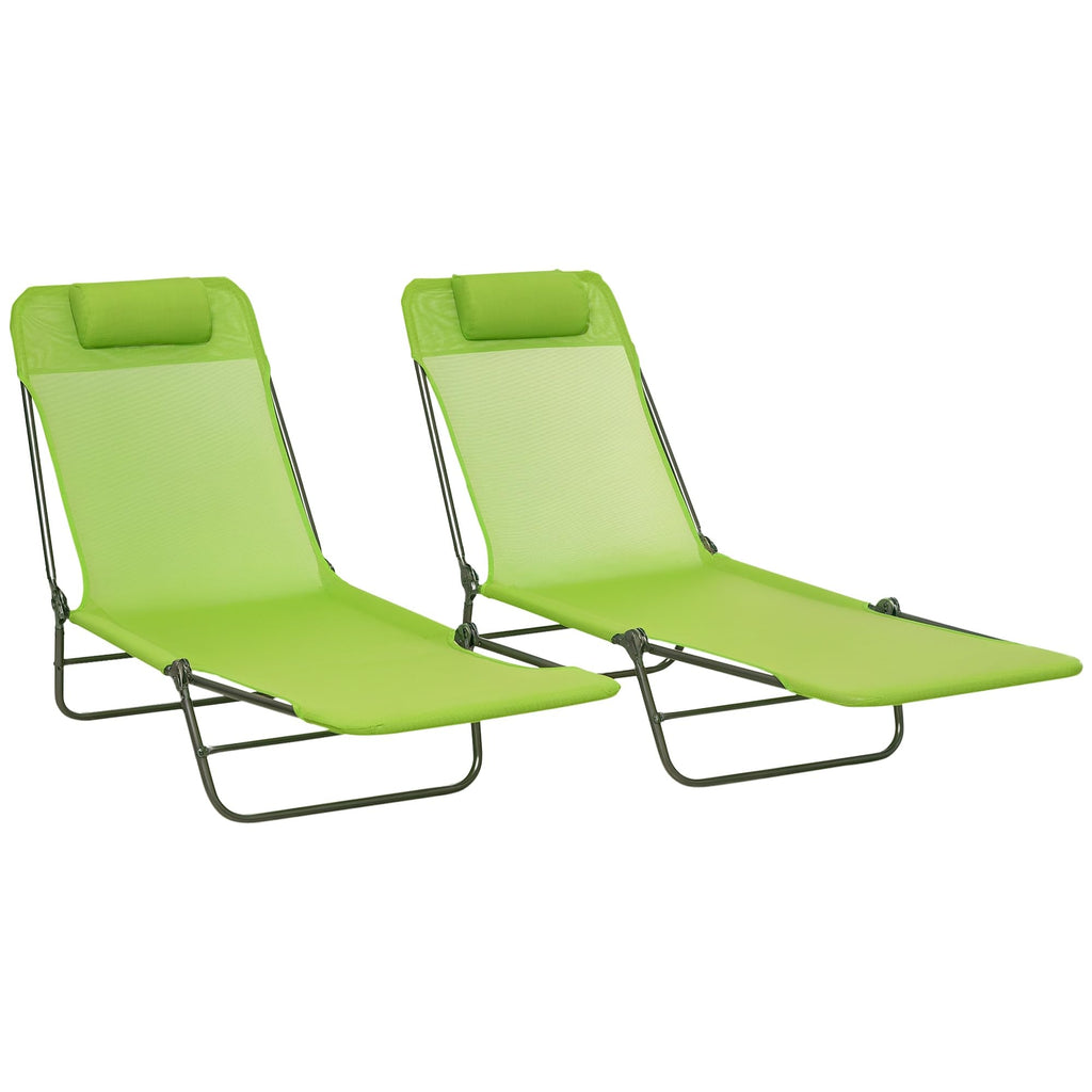 2 Piece Folding Chaise Lounge Chairs Reclining Back Green Y2383