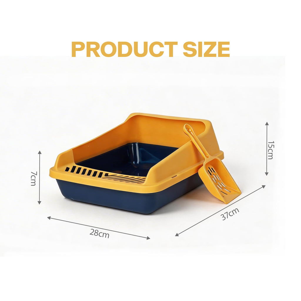 Blue Open Top Cat Litter Box with Scoop and Play Mat M398