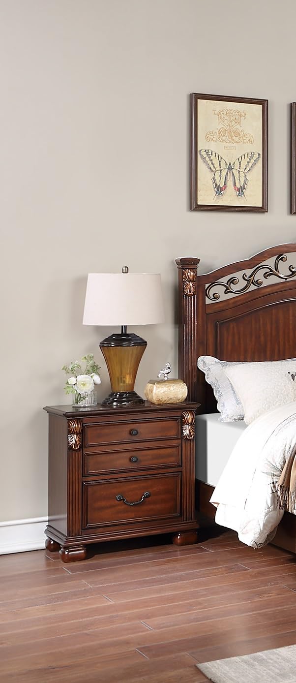Dark Cherry California King Size Bed 3pc Set with Nightstands W2272
