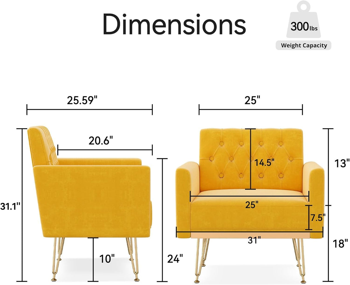 Velvet Single Sofa Chair with Tufted Back and Metal Legs M563094