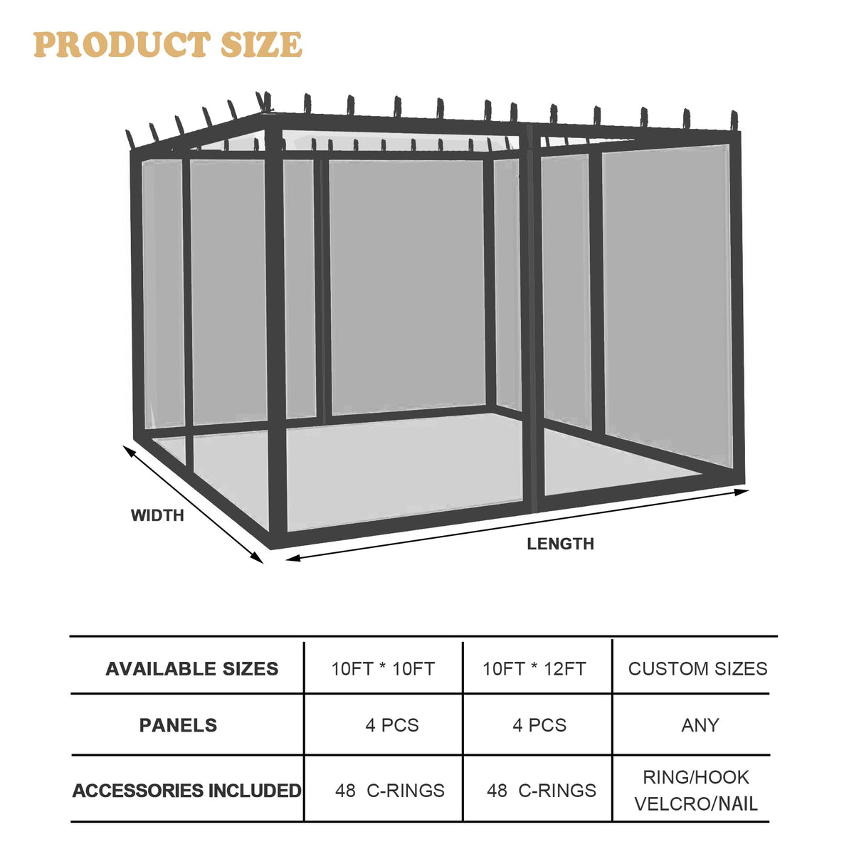 Black 10x10 FT Mosquito Netting Replacement C3345
