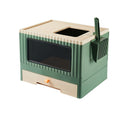 Top Entry Cat Litter Box with Lid Foldable Green M621039