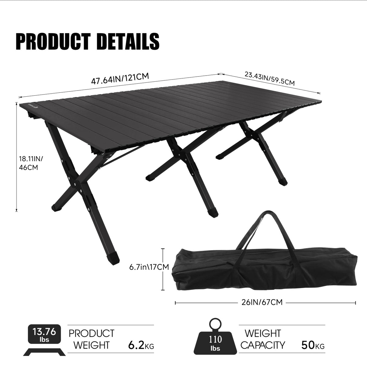 Folding Aluminum Camping Table with Carrying Bag K20051