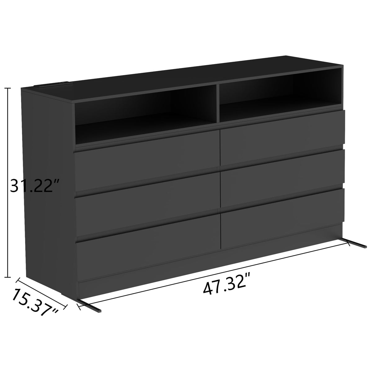 Black 6 Drawer Wood Dresser C3418