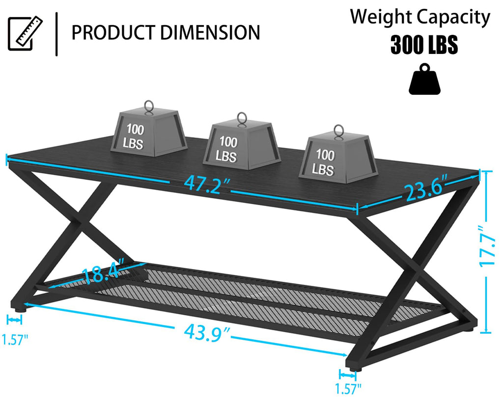 Black 2 Tier Wood Coffee Table with Storage M2574
