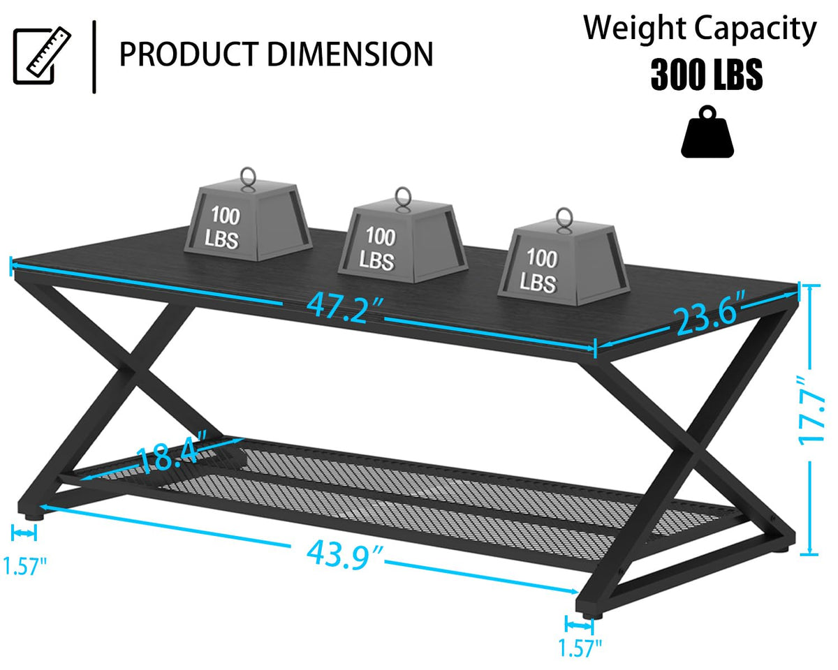 Black 2 Tier Wood Coffee Table with Storage M2574