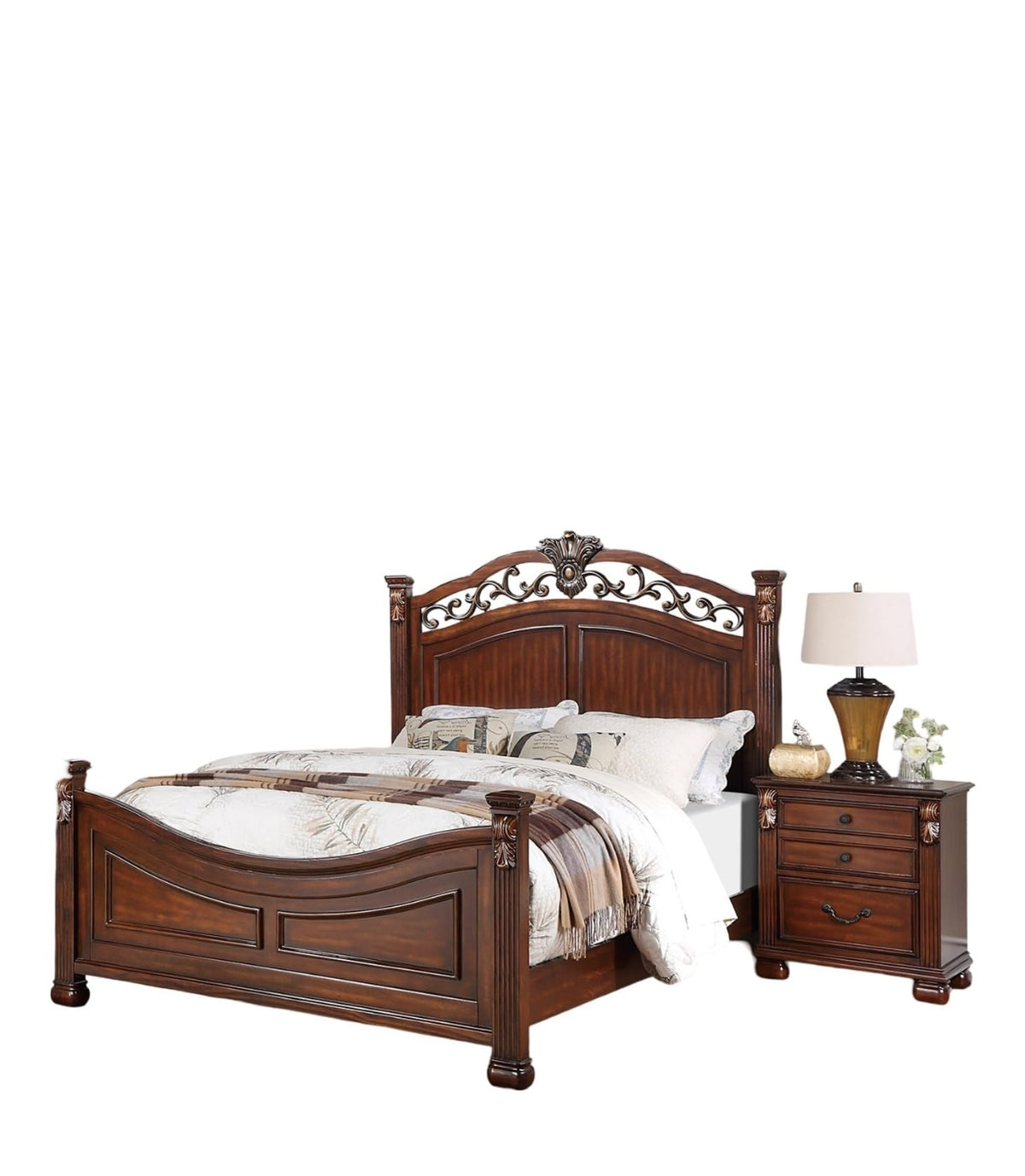 Dark Cherry California King Size Bed 3pc Set with Nightstands W2272