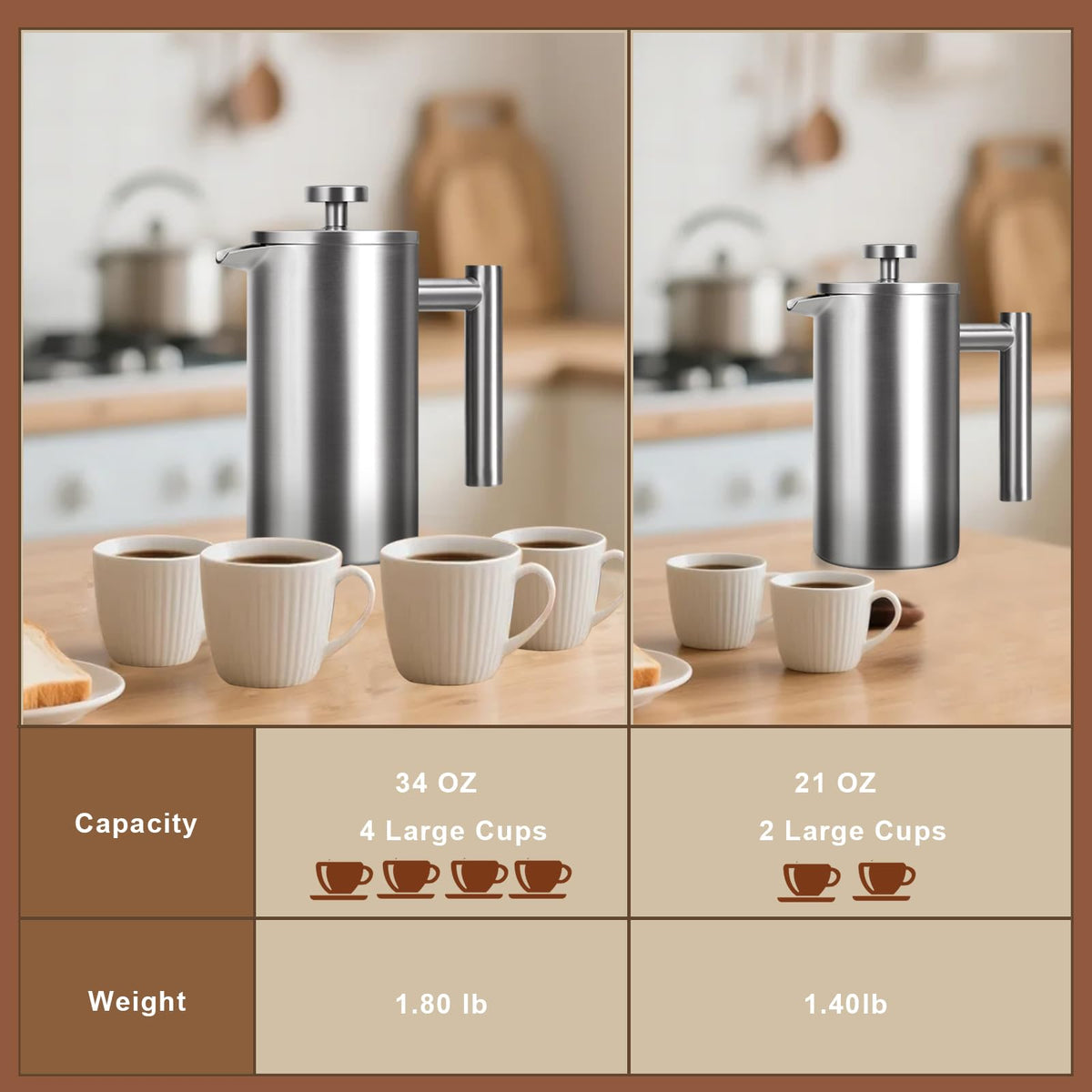 34 oz Stainless Steel French Press B20169