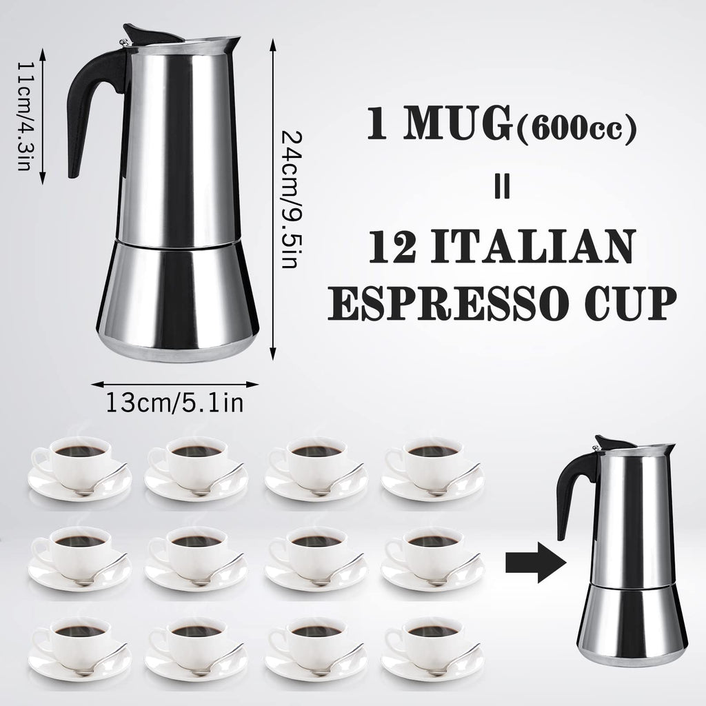 Stainless Steel Stovetop Moka Pot Espresso Maker 12 Cup 600ml D532214