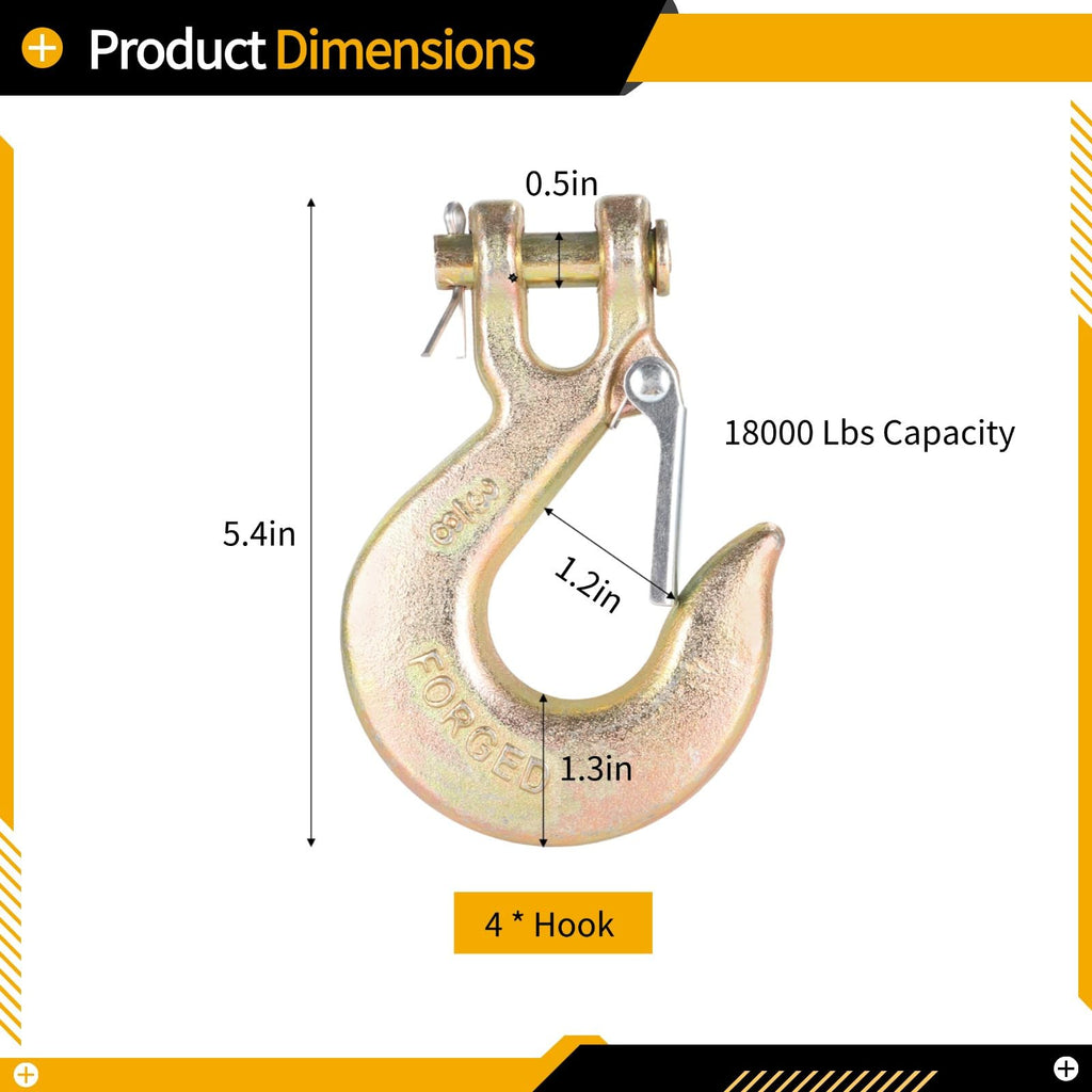 4 Pack 3/8-Inch Grade 70 Steel Clevis Slip Hooks with Safety Latch Y357