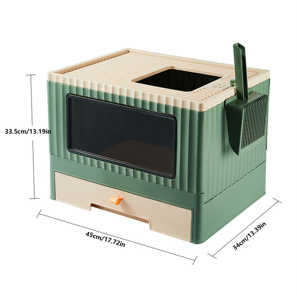 Top Entry Cat Litter Box with Lid Foldable Green M621039