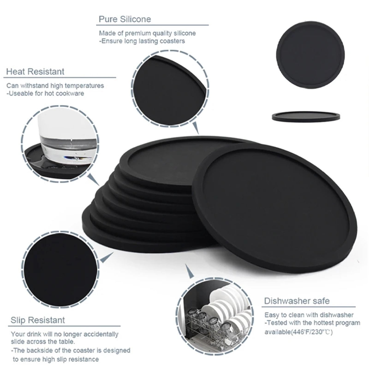 32 Pc Black Silicone Coasters H4140