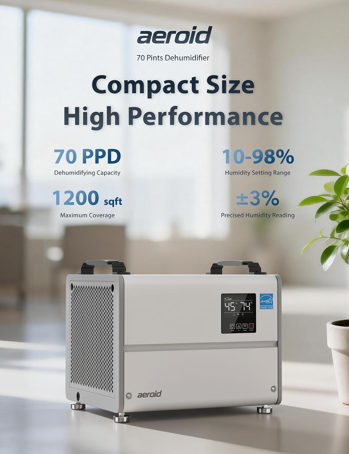70 Pints Commercial Dehumidifier with Pump and Drain T8369