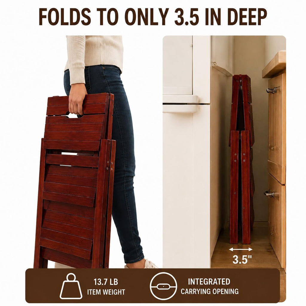 Solid Oak 3 Step Folding Ladder 330 lbs Capacity Wooden Step Stool L542