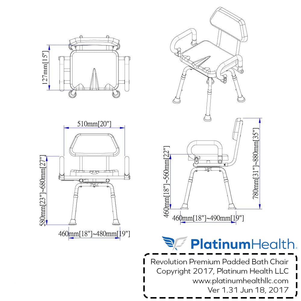 Gray Pivoting Shower Chair with Padded Back and Arms B686