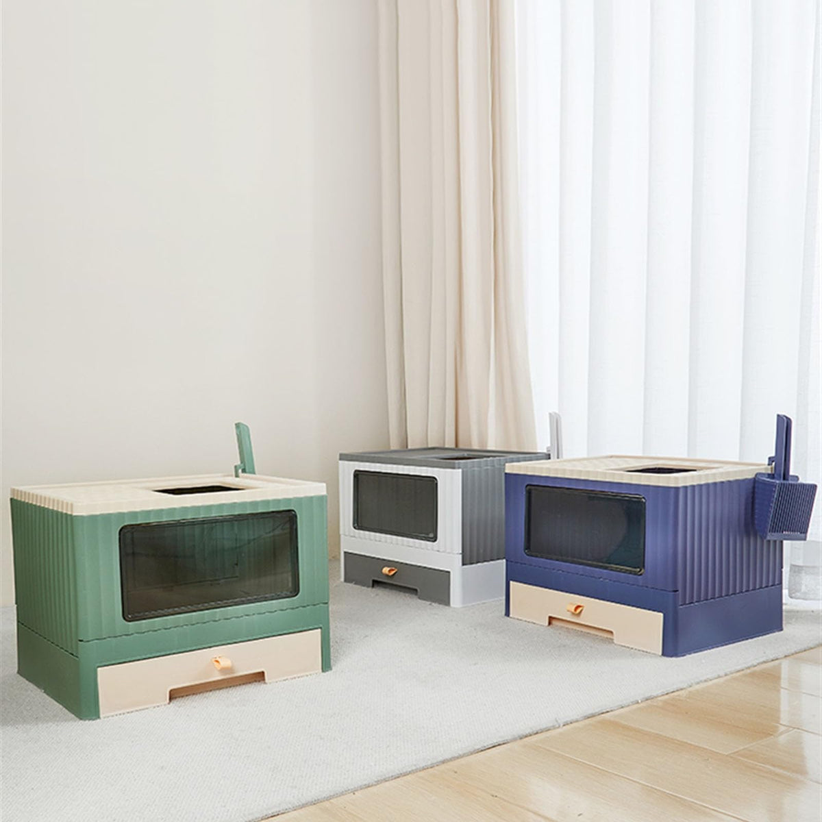 Top Entry Cat Litter Box with Lid Foldable Green M621039