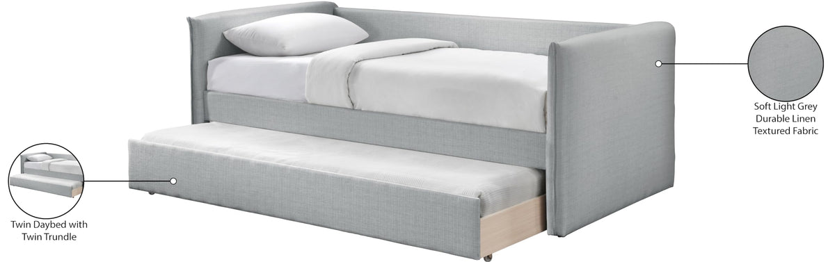 Light Grey Linen Textured Twin Daybed with Trundle M697623