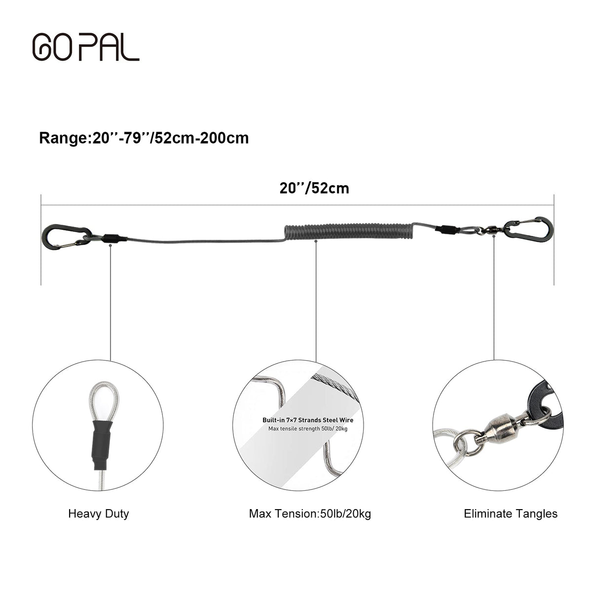 Heavy Duty Kayak Paddle Leash, Retractable Fishing Rod Tether, 2 Pack H93295