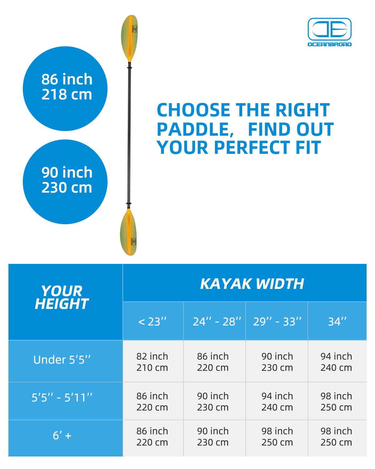 Carbon Fiber Kayak Paddle 90.5in/230cm with Paddle Leash A9793