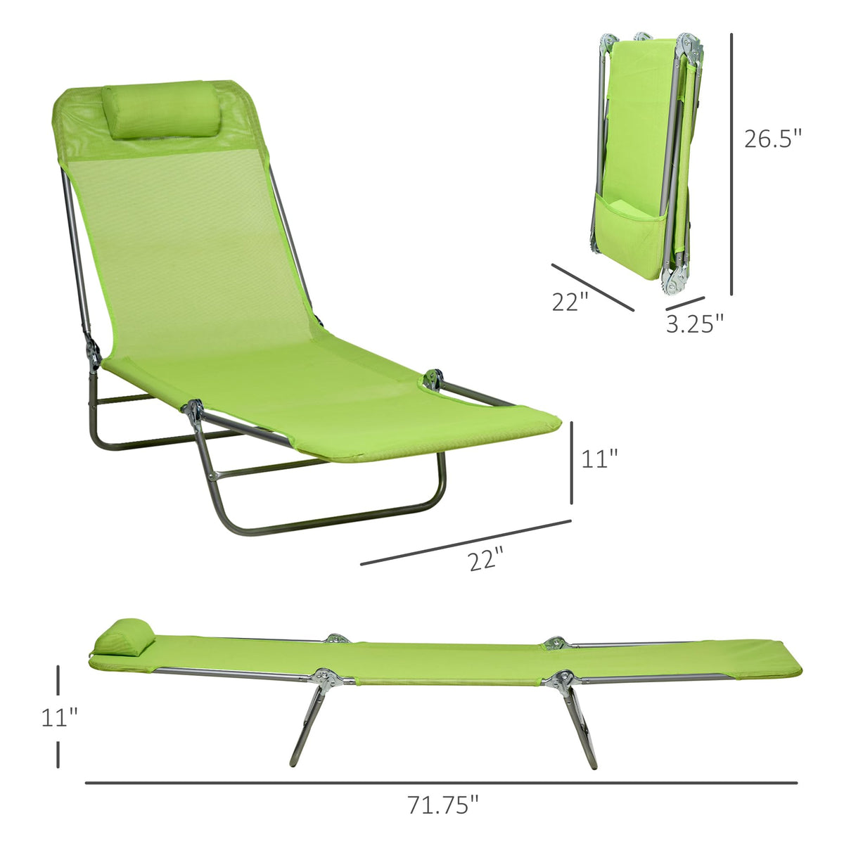 2 Piece Folding Chaise Lounge Chairs Reclining Back Green Y2383