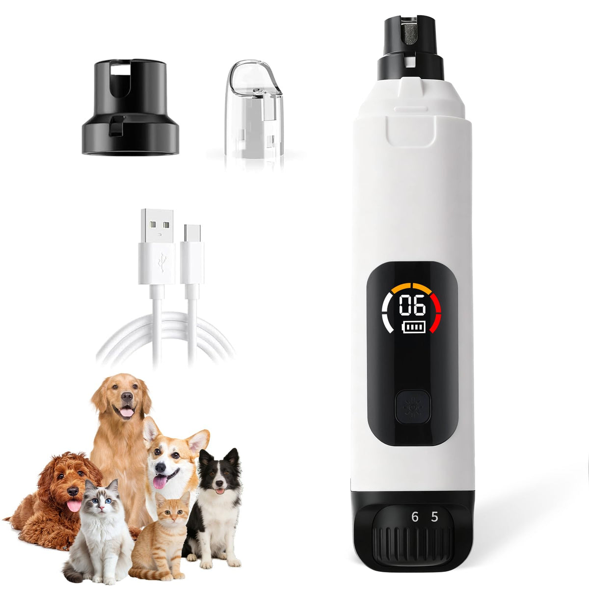 Dog Nail Grinder with LCD Screen, 6 Speeds, 4 Grinding Heads E462374