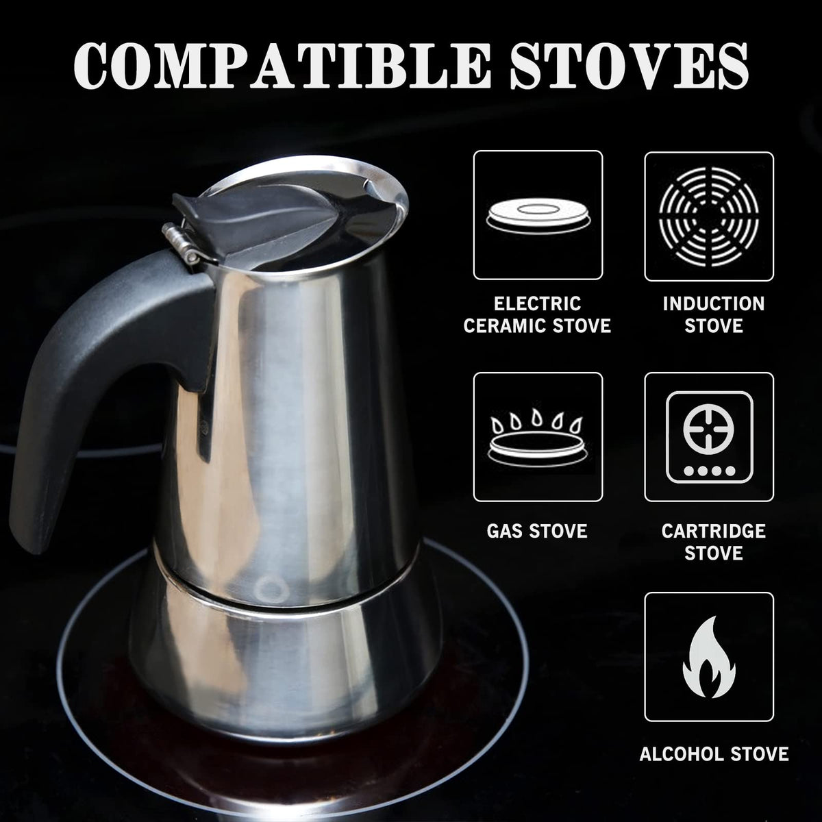 Stainless Steel Stovetop Moka Pot Espresso Maker 12 Cup 600ml D532214