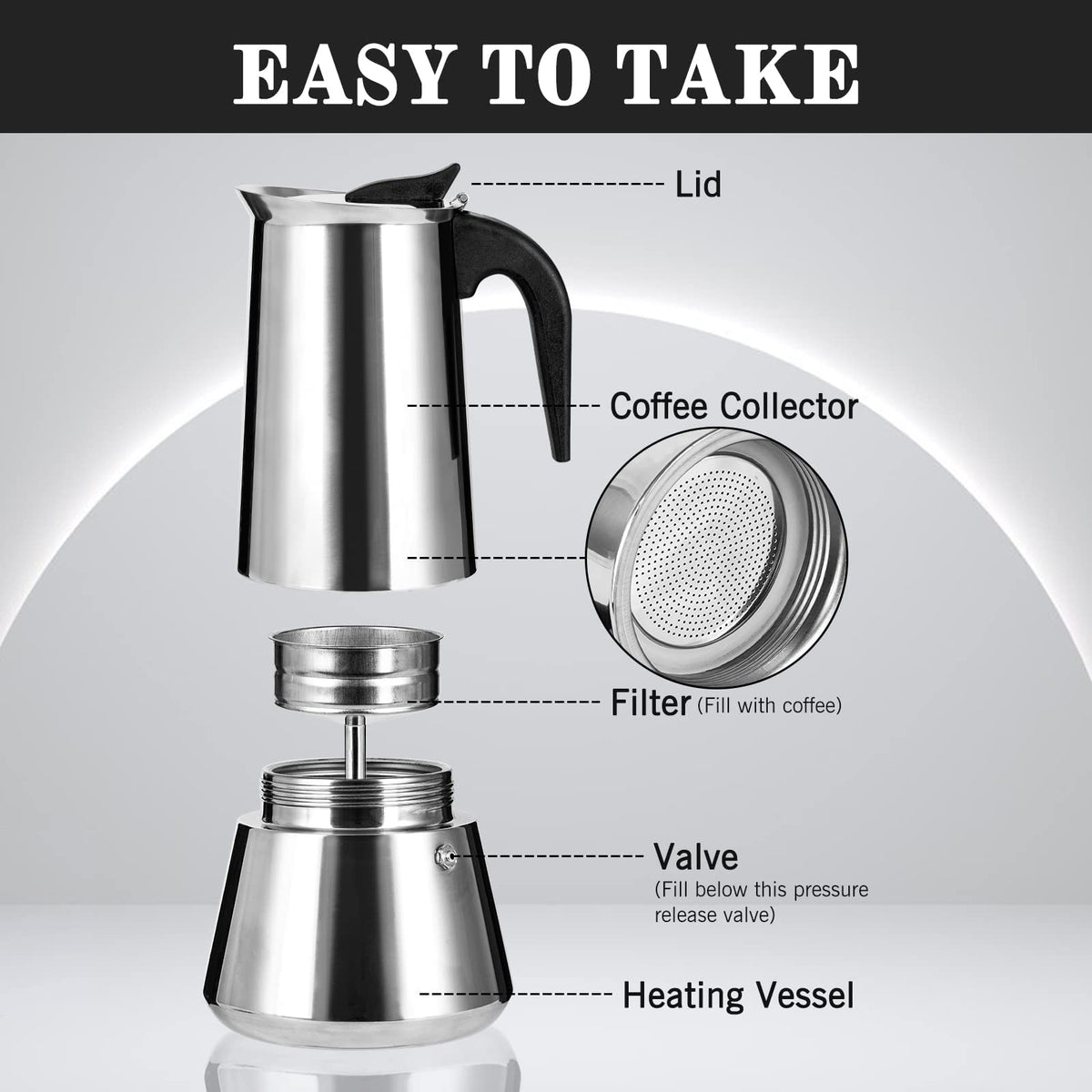 Stainless Steel Stovetop Moka Pot Espresso Maker 12 Cup 600ml D532214