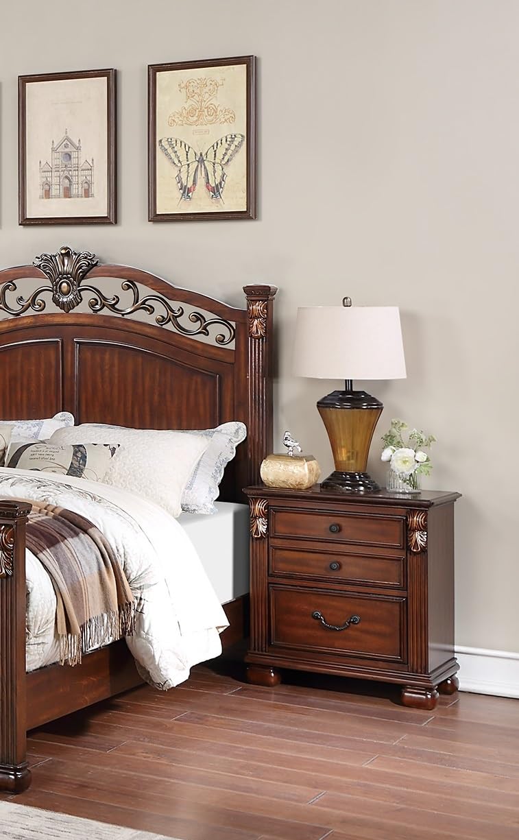 Dark Cherry California King Size Bed 3pc Set with Nightstands W2272