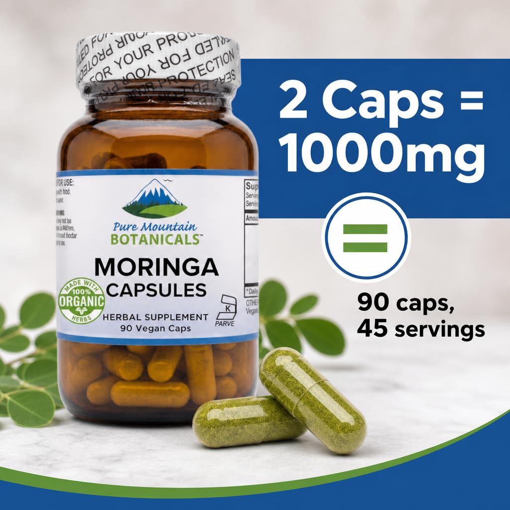 Organic Moringa Oleifera 1000mg 90 Count Vegan Supplement E509629