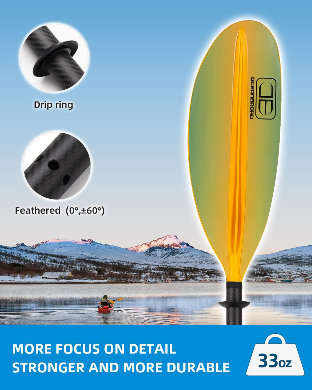 Carbon Fiber Kayak Paddle 90.5in/230cm with Paddle Leash A9793