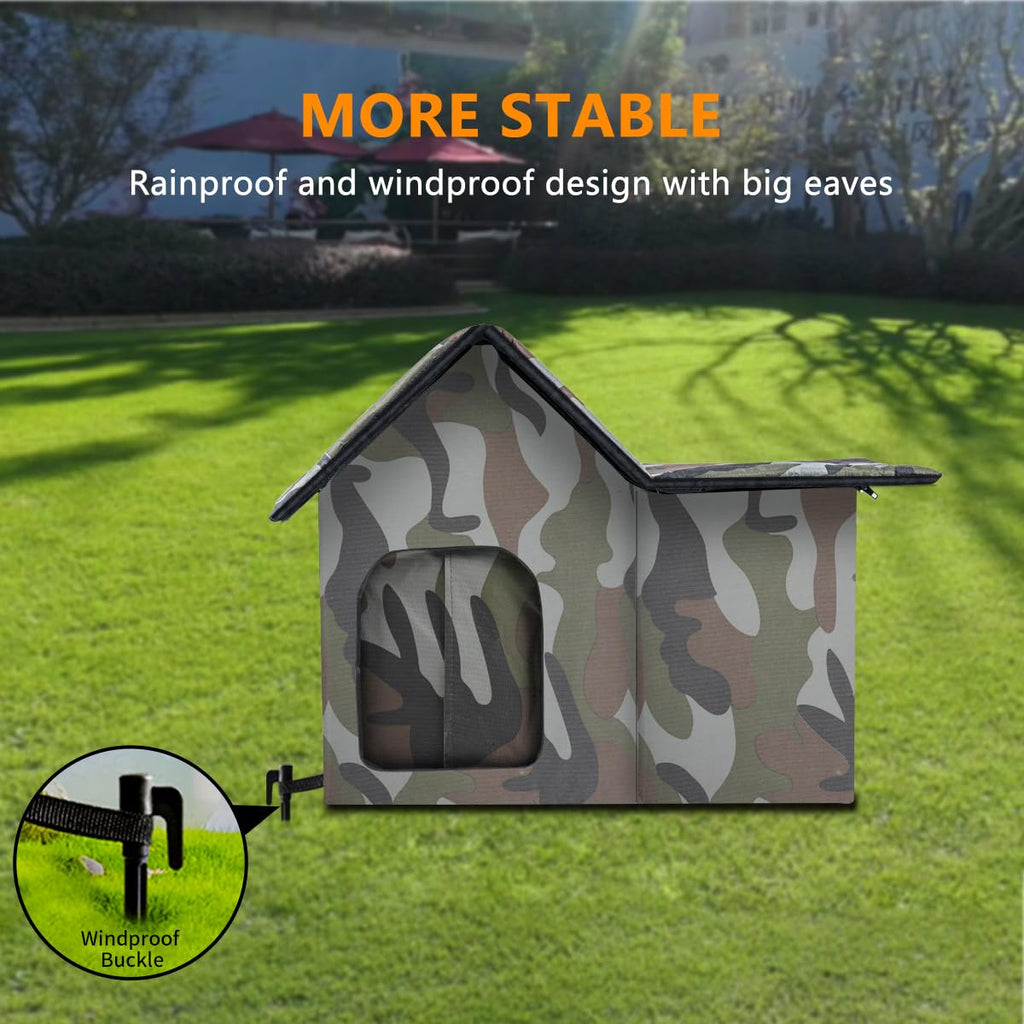 Large Weatherproof Outdoor Cat House with Door and Soft Mat C76098