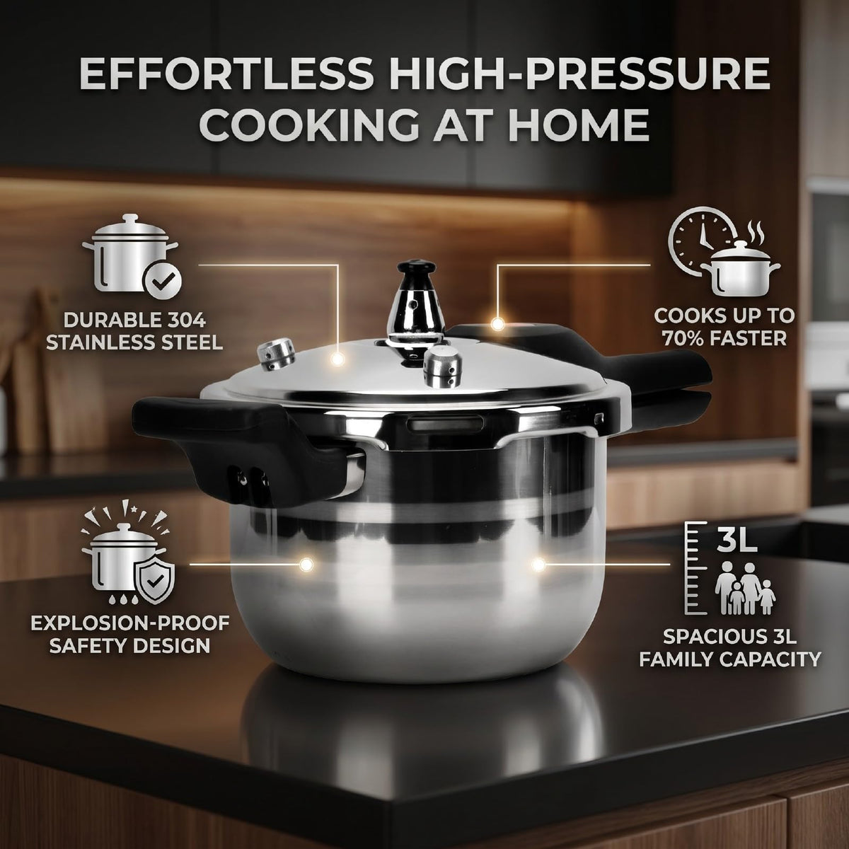 3L Stainless Steel Pressure Cooker K869506