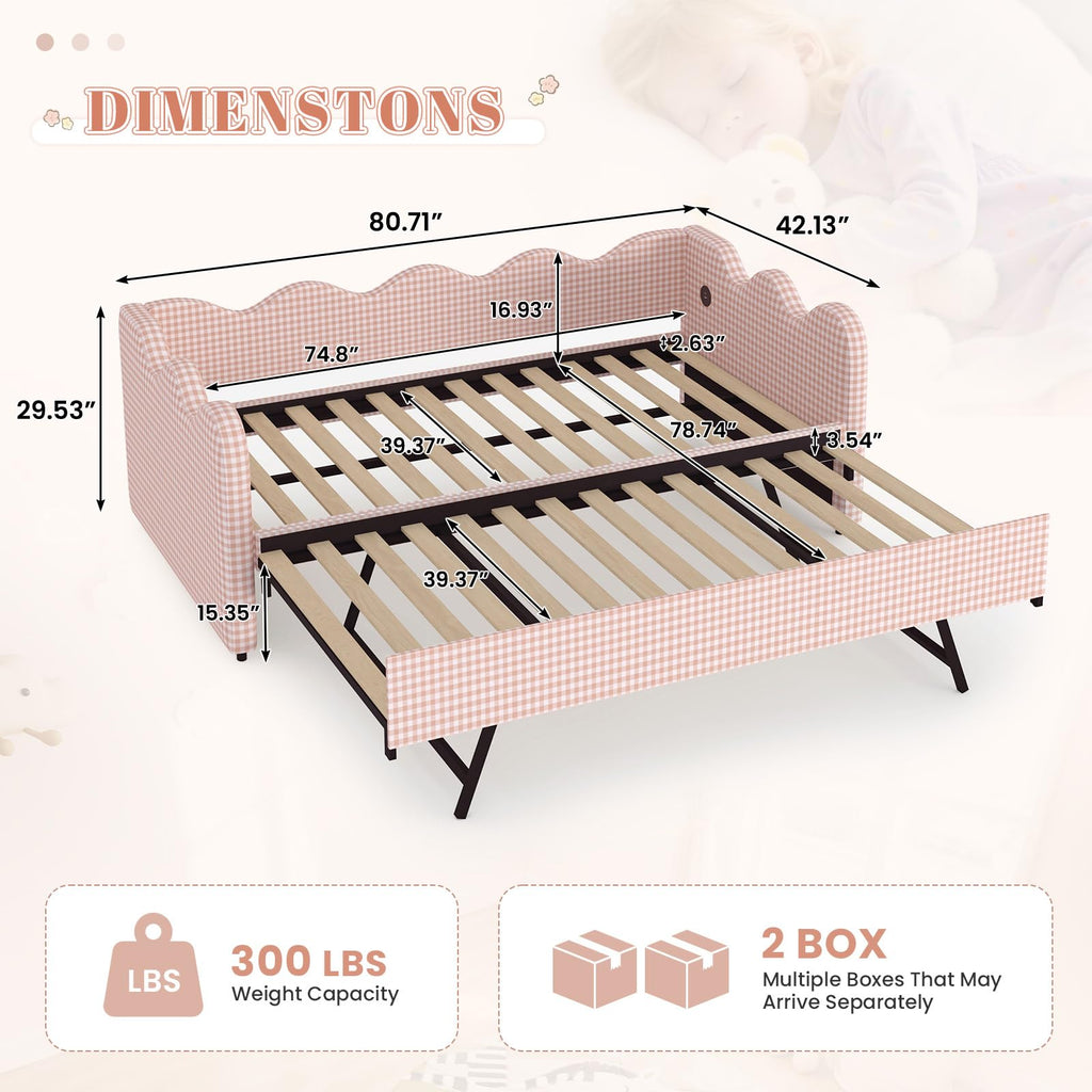 Pink Gingham Twin Size Daybed with Trundle B20856