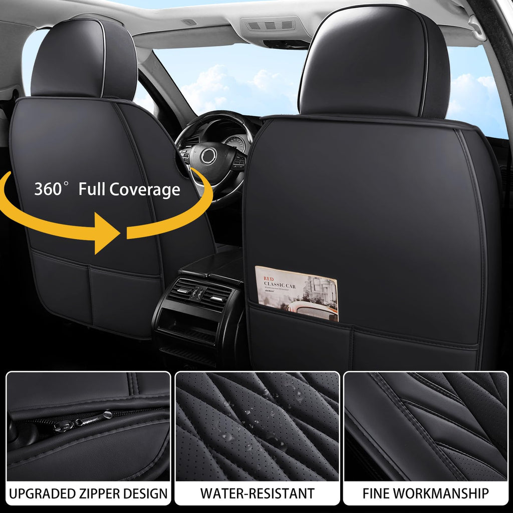 Black Faux Leather Car Seat Cover Full Set Z4329