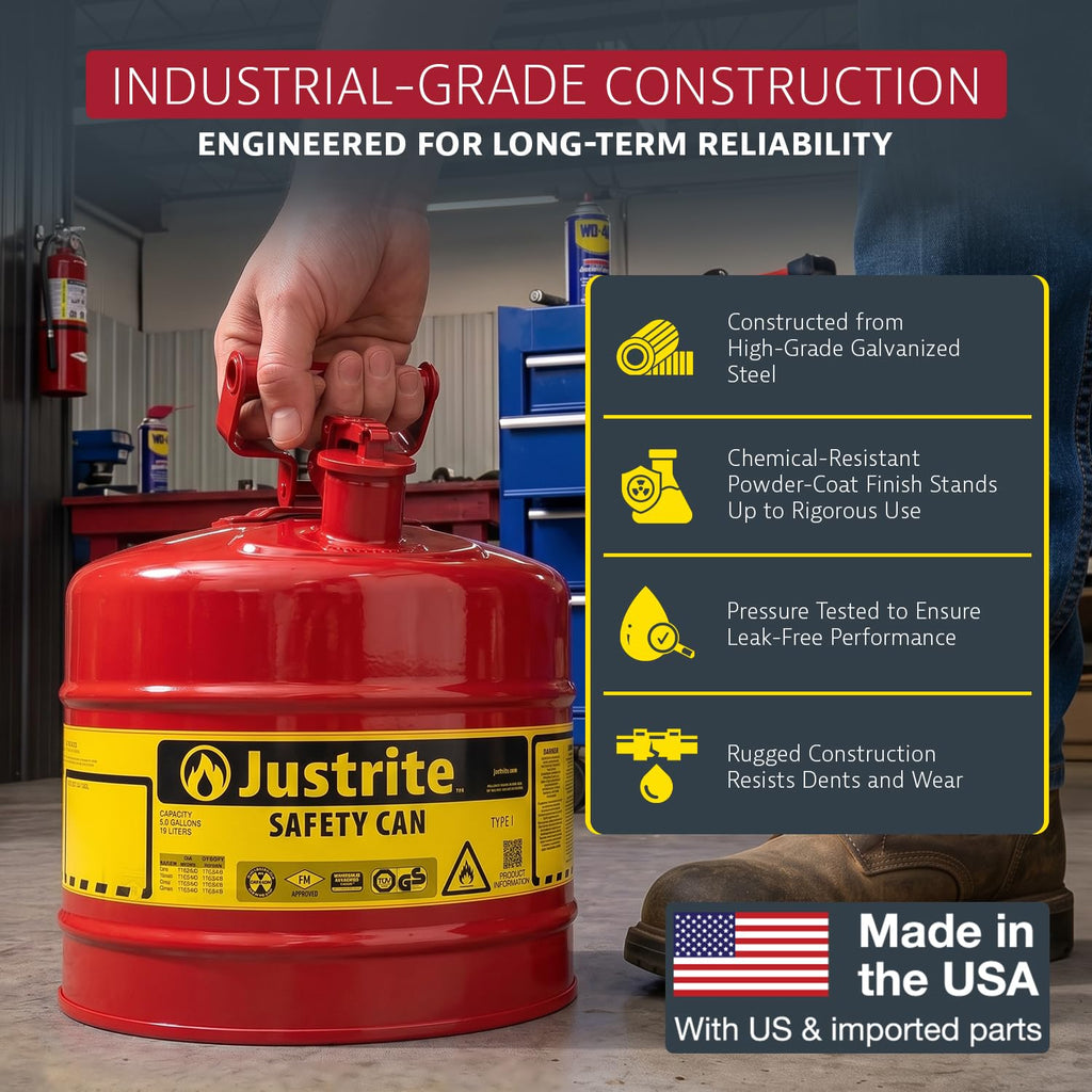 Red Galvanized Steel Gasoline Safety Can Z140992