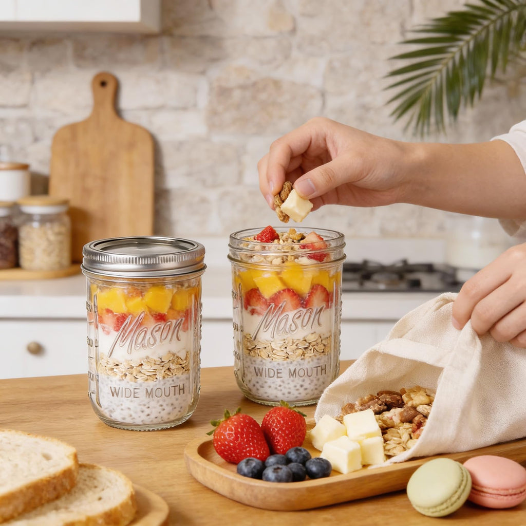 6-Pack 16 oz Wide Mouth Glass Mason Jars with Lids V3632
