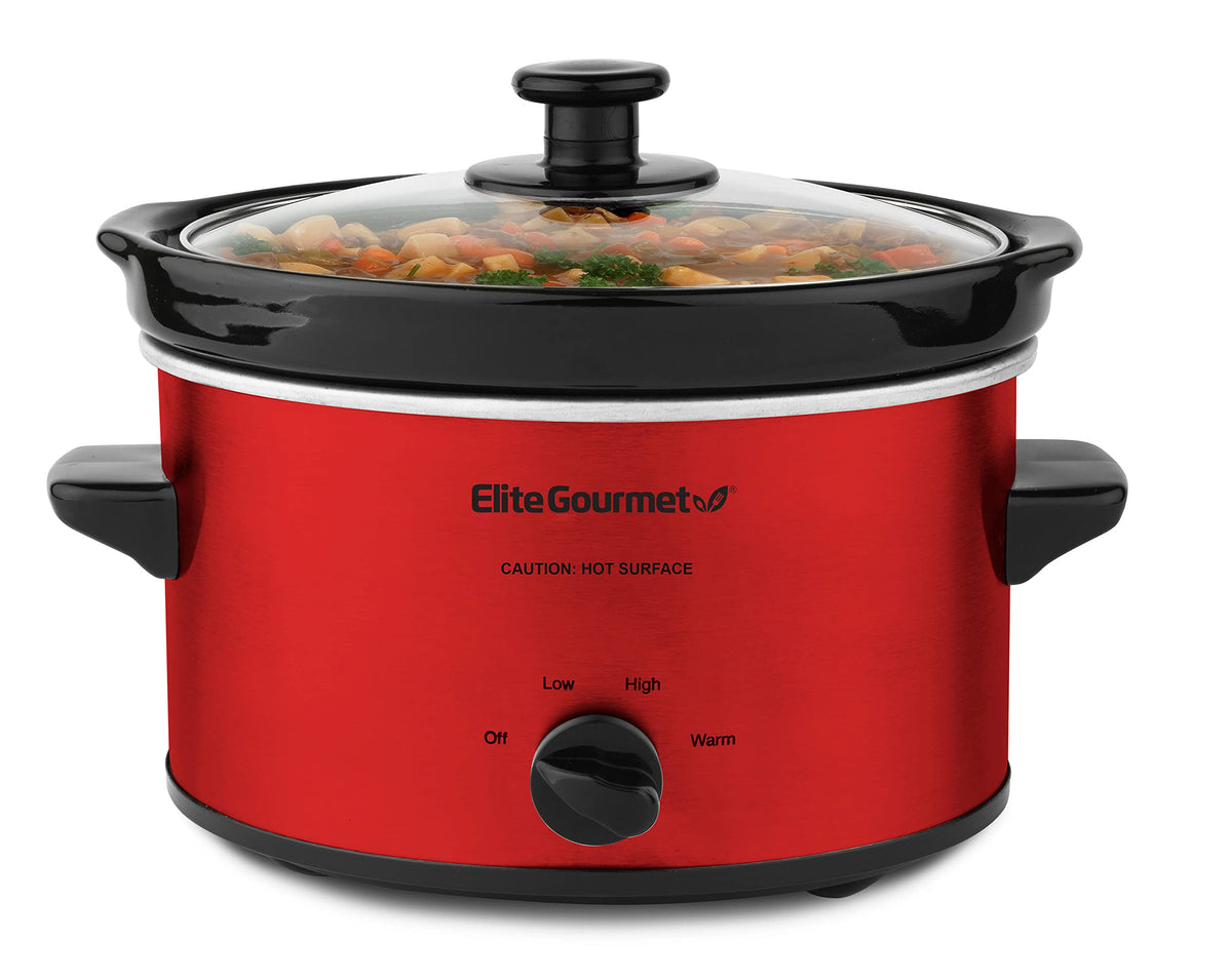 Electric Oval Slow Cooker, 2 Qt, Metallic Red R1781