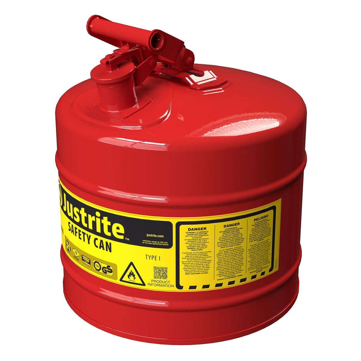 Red Galvanized Steel Gasoline Safety Can Z140992