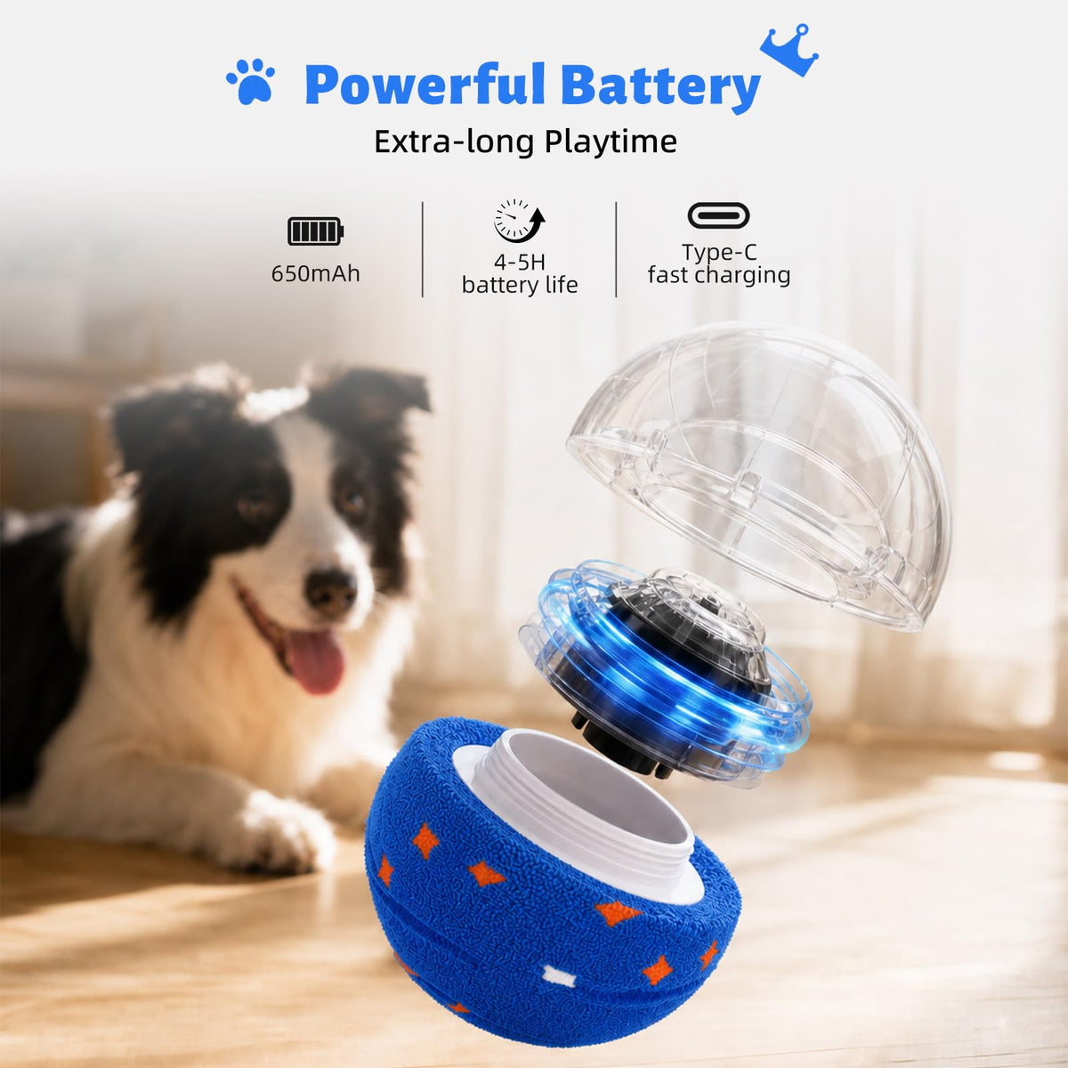 Interactive Dog Toy Ball Automatic Moving Bouncing Rotating E-TPU Waterproof Blue R587831