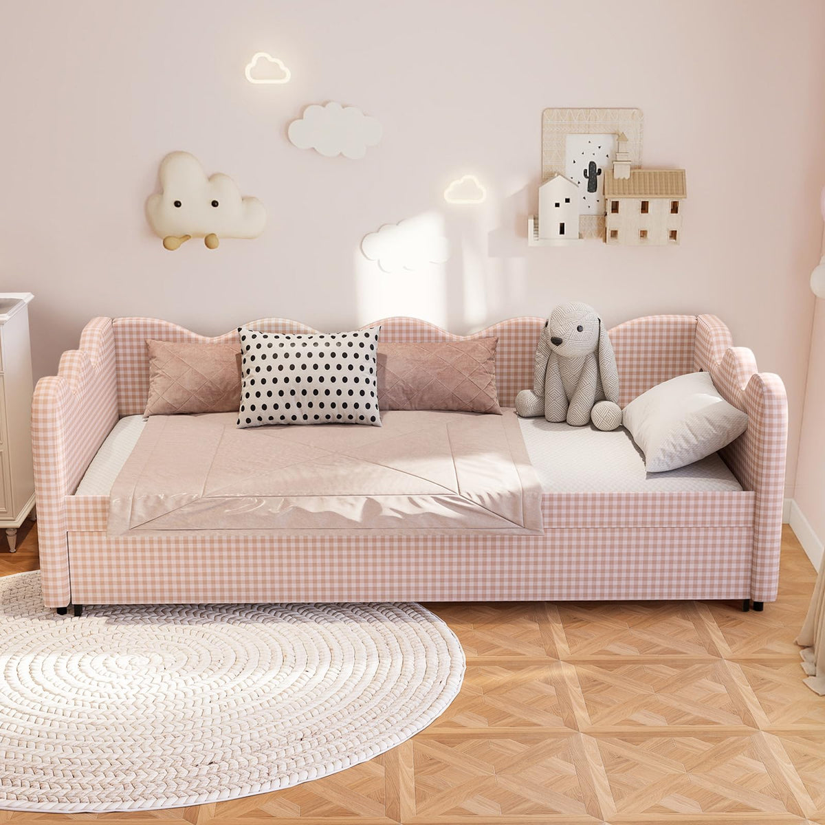 Pink Gingham Twin Size Daybed with Trundle B20856
