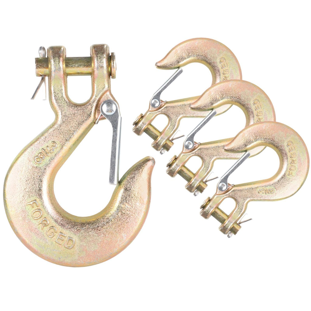 4 Pack 3/8-Inch Grade 70 Steel Clevis Slip Hooks with Safety Latch Y357
