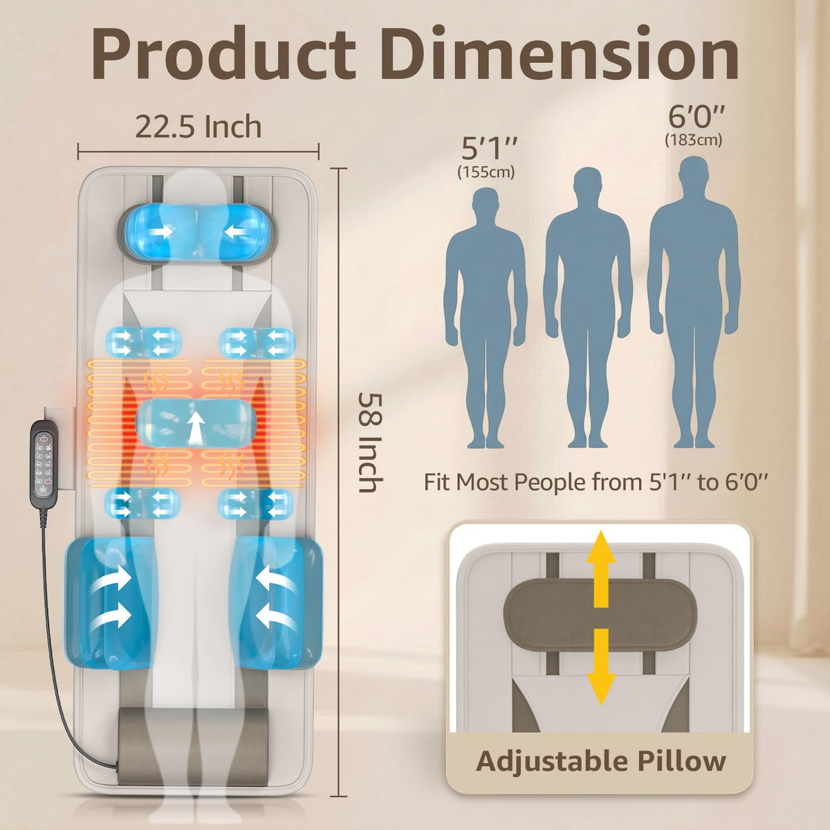Full Body Massage Mat with Heat, Foldable E2553