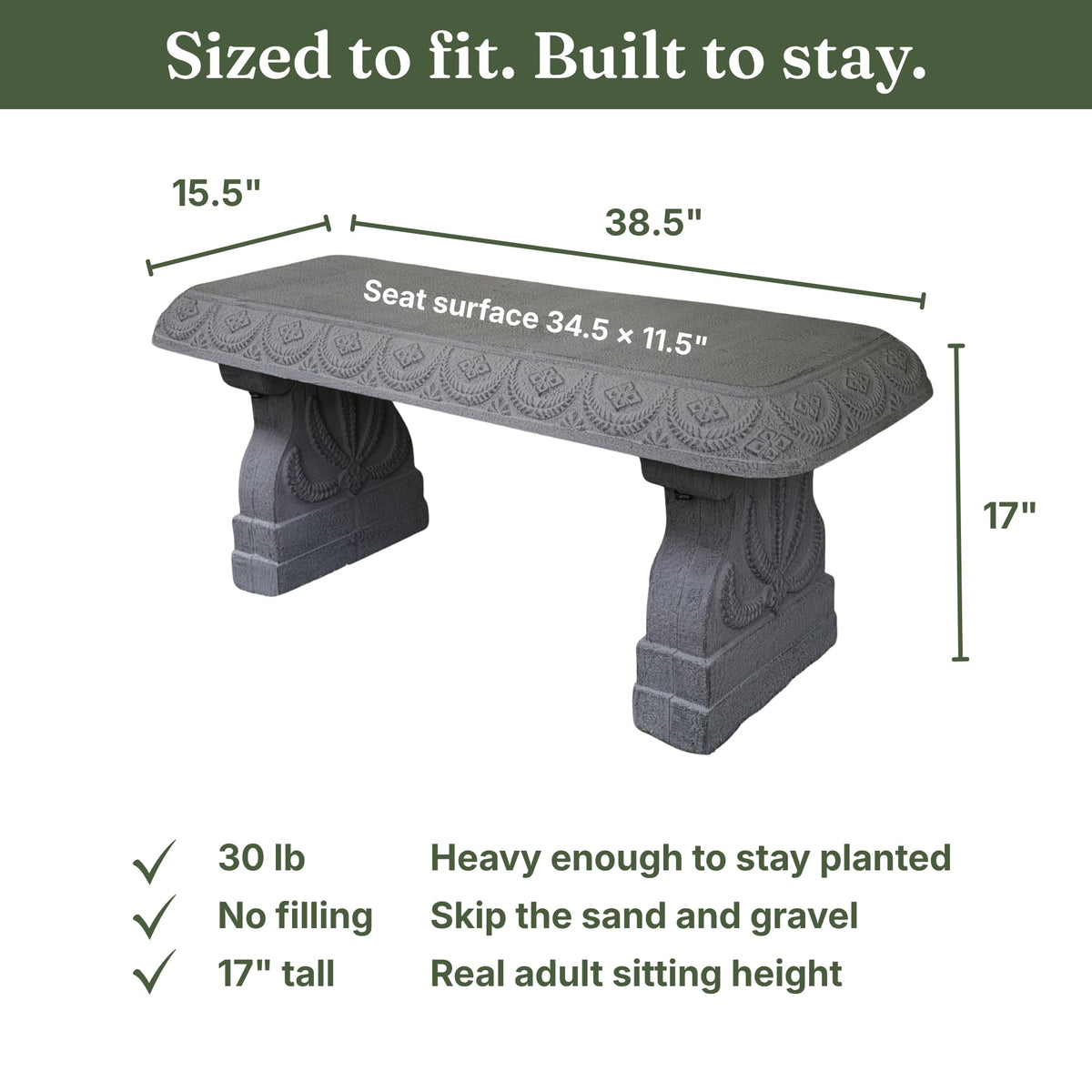 Basalt Grey Weatherproof Outdoor Garden Bench W32185