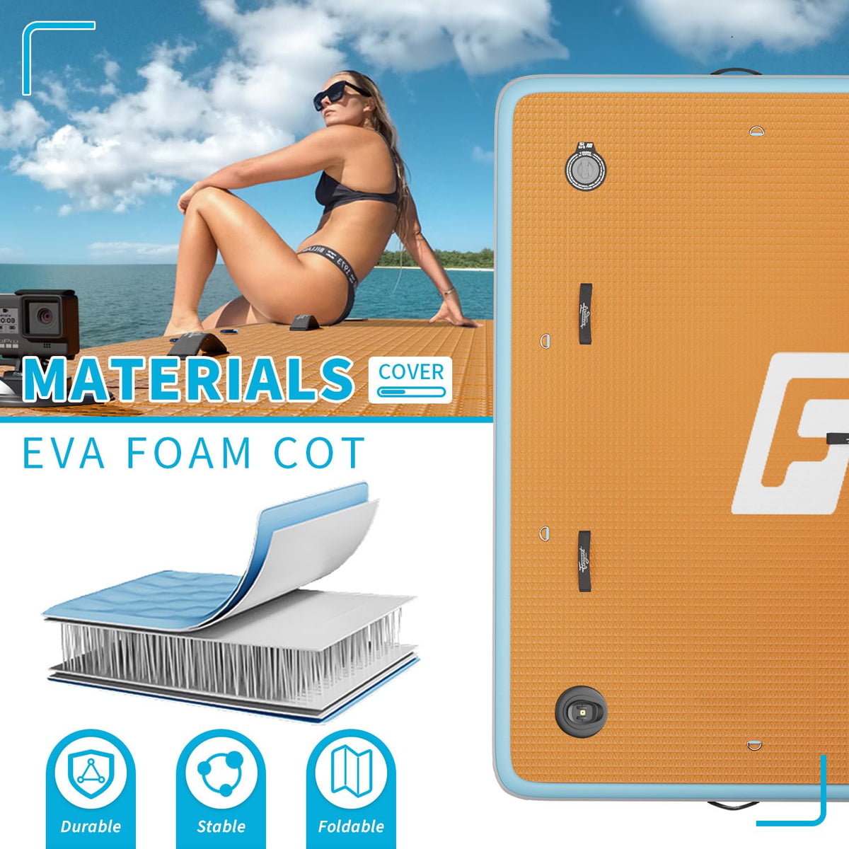 7×7' Inflatable Floating Dock with Soft Ladder C714