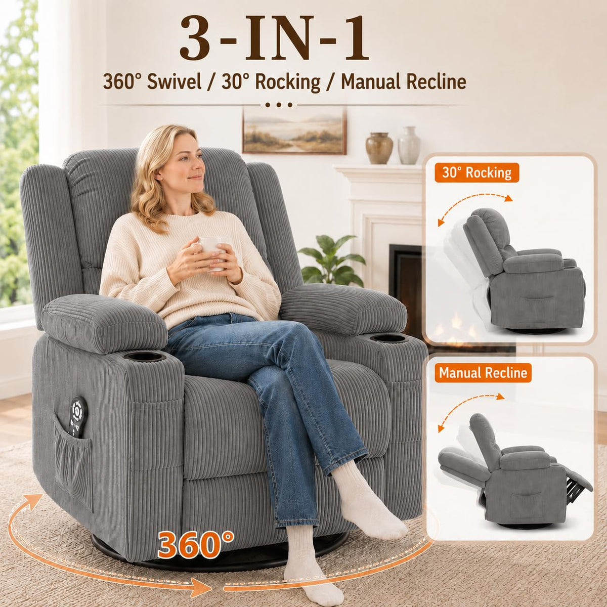 Grey Swivel Rocker Recliner N946
