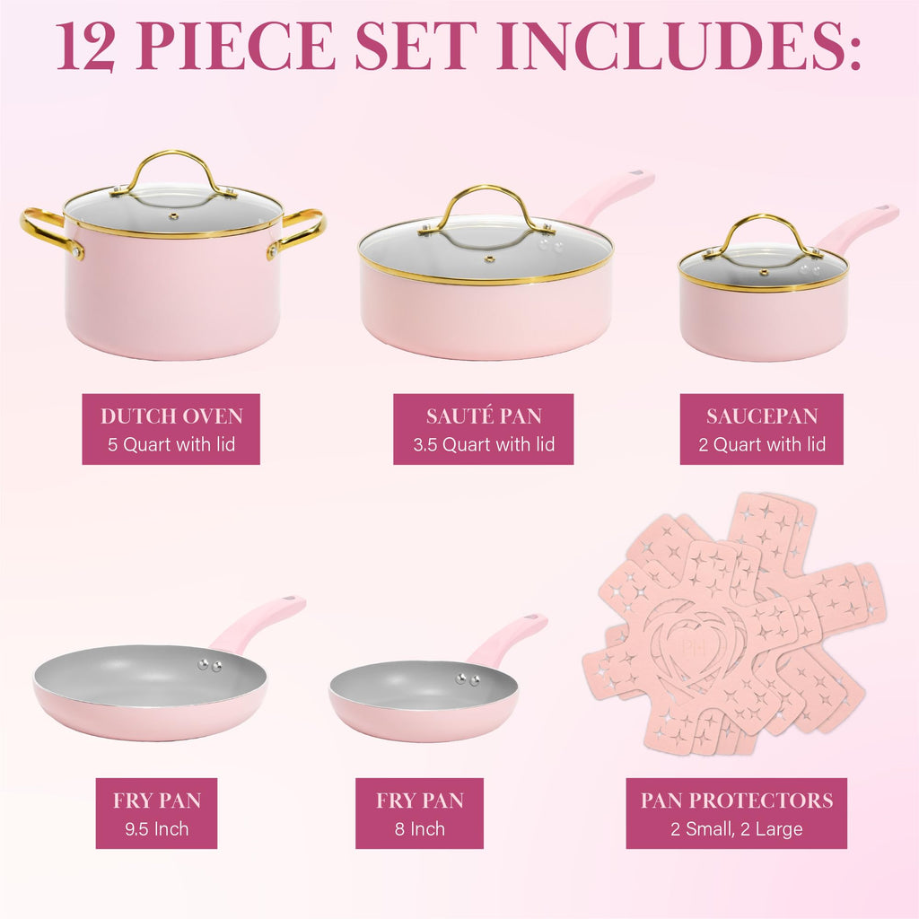 12 Piece Pink Nonstick Cookware Set R521408