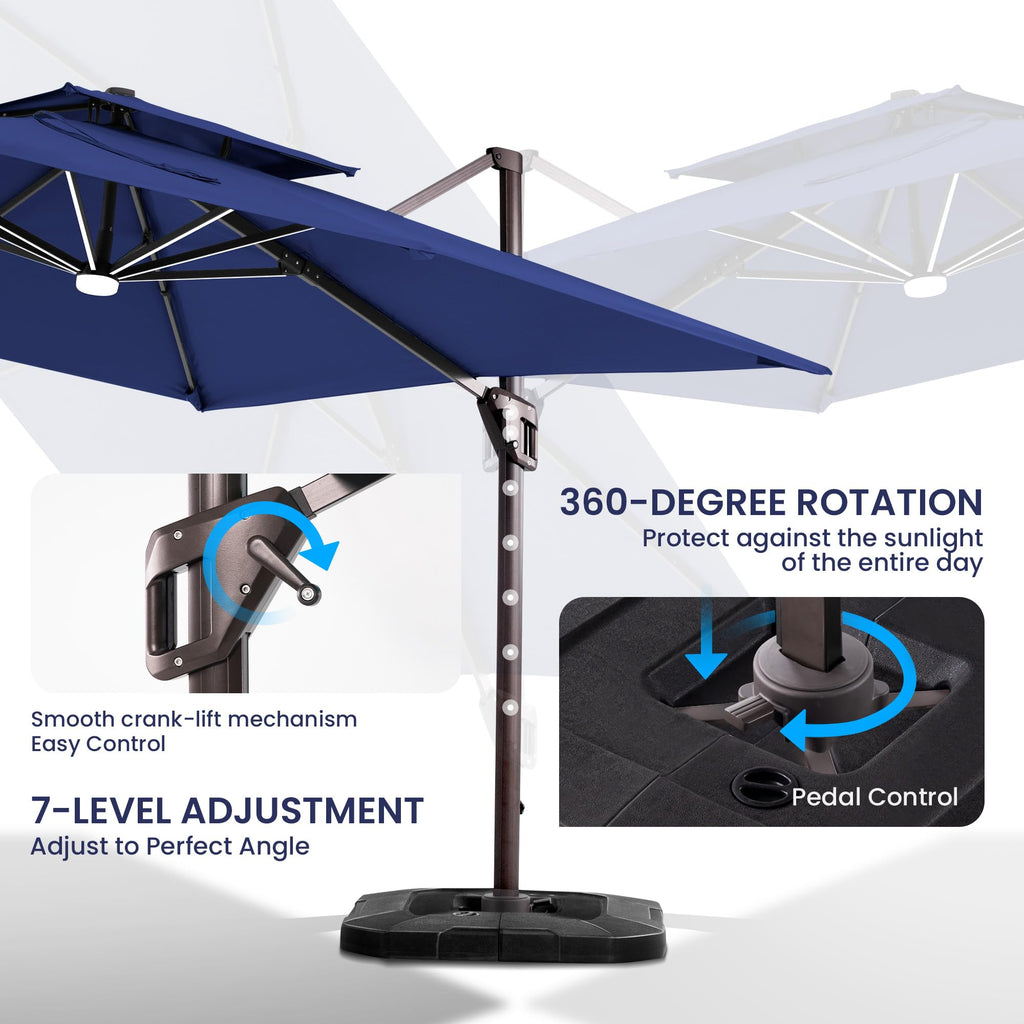 10x10 FT Cantilever Patio Umbrella with Base & LED K436162