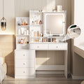White Vanity Desk with Lighted Mirror and 6 Drawers H8674